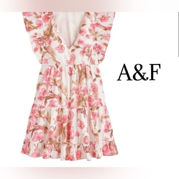 ABERCROMBIE & FITCH Floral Ruffle Tiered Mini Dress Pink Small - Picture 3 of 11